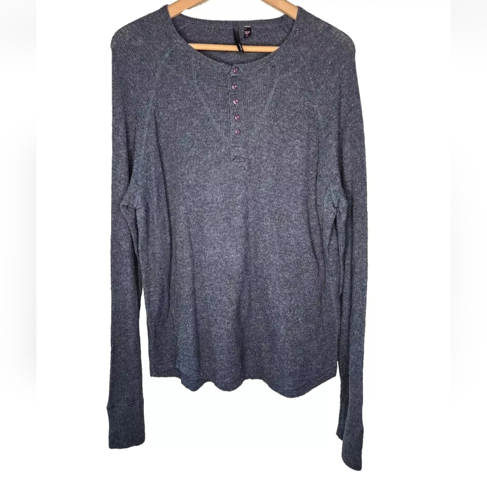 Joes Jeans Waffle Sweater Knit Henley in Heather Navy Size XL